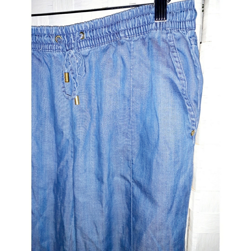 Ellen Tracy Drawstring Cuffed Ankle Chambray Pants - image 7